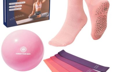 Pilates Ball Resistance Bands Grip Socks Barre Sets, Loop Exercise Bands 5 Levels, Small Yoga Ball 9 Inch, Non Slip Socks Workout Kit at Home