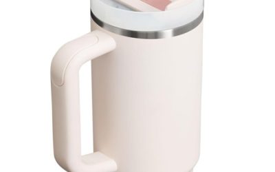 Stanley Quencher H2.0- Vaso de acero inoxidable con asa, pajilla y tapa FlowState giratoria de 3 posiciones; aislamiento térmico, sin BPA; apto p/portavaso p/viaje; 30 oz, rosa claro (Rose Quartz 2.0)