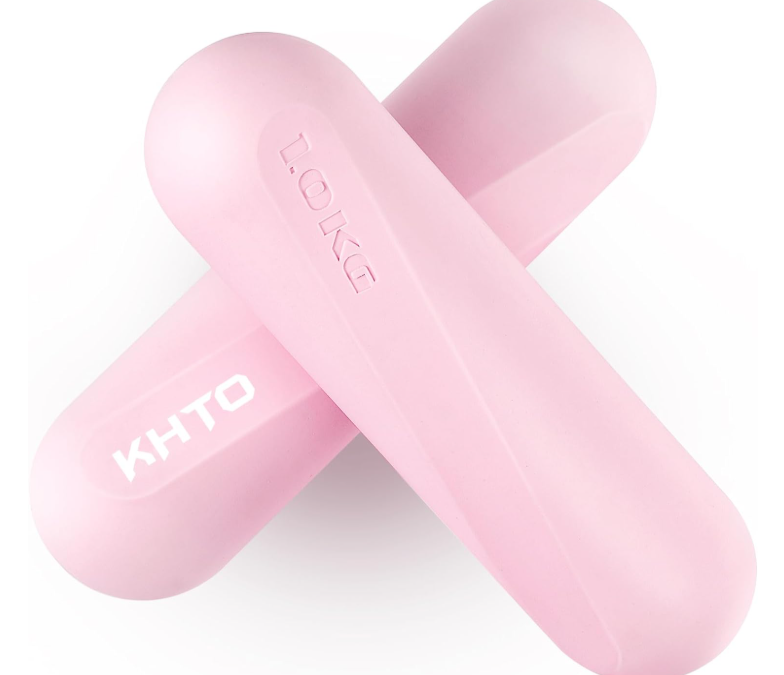 KHTO Barras de Pesas de Mancuernas de Silicona de Grado Alimenticio para Mujeres, Rosa (2.2 LB | 4.4 LB Par), Juego de Mancuernas de Lados Hexagonales Antideslizantes para Gimnasio en Casa